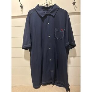 Tommy Bahama Mens XXXLT Navy Blue Supima Cotton Button Up Shirt Marlin Logo